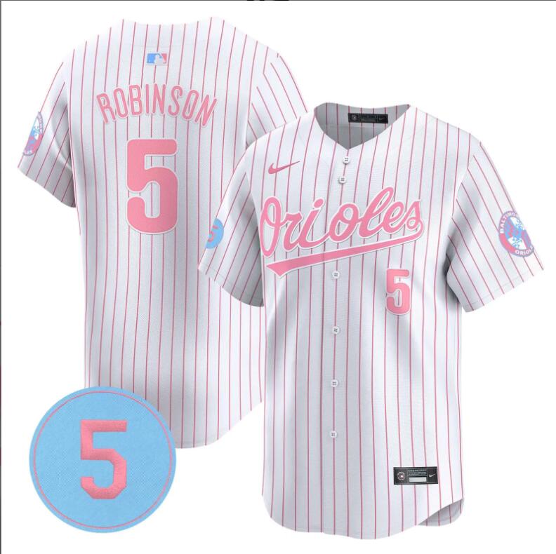 Men Baltimore Orioles #5 Robinson white with red strips  2024 Nike MLB jersey